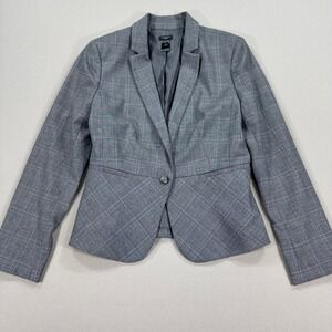 Ann Taylor Blazer Women's Size 12 Gray Plaid Career Office Business Casual‎